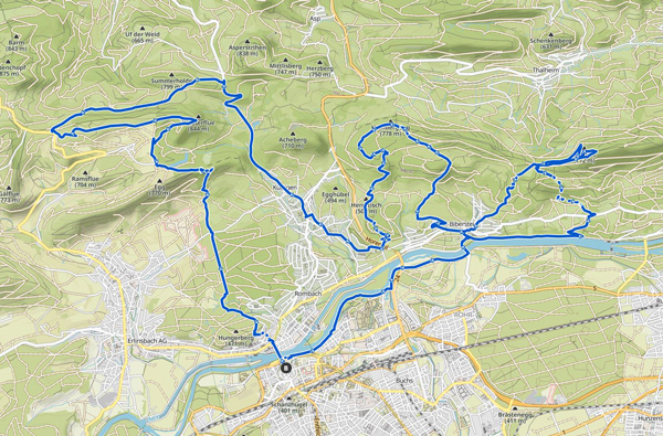 Kartenausschnitt der Tour in Aarau